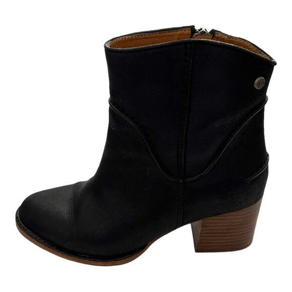 UGG Black Leather Ankle Booties Block Heel Side Zip Size 6.5 - Picture 7 of 10